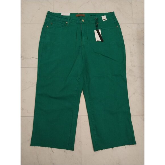 NWT Plus Judy Blue Tummy Control Green High Rise Wide Leg Cropped Jeans sz 22W - Picture 1 of 15